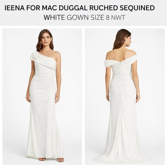 Ieena For Mac Duggal Dresses & Skirts - Ieena for Mac Duggal Ruched Sequined White Gown Size 8 NWT